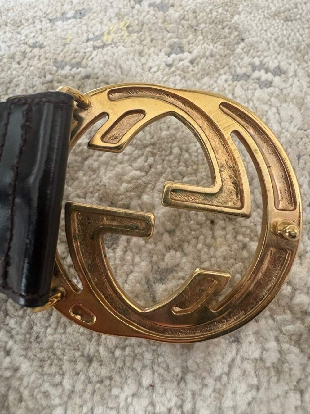 Brown Patent Leather Double G Gold Buckle Belt - Picture 4 of 12